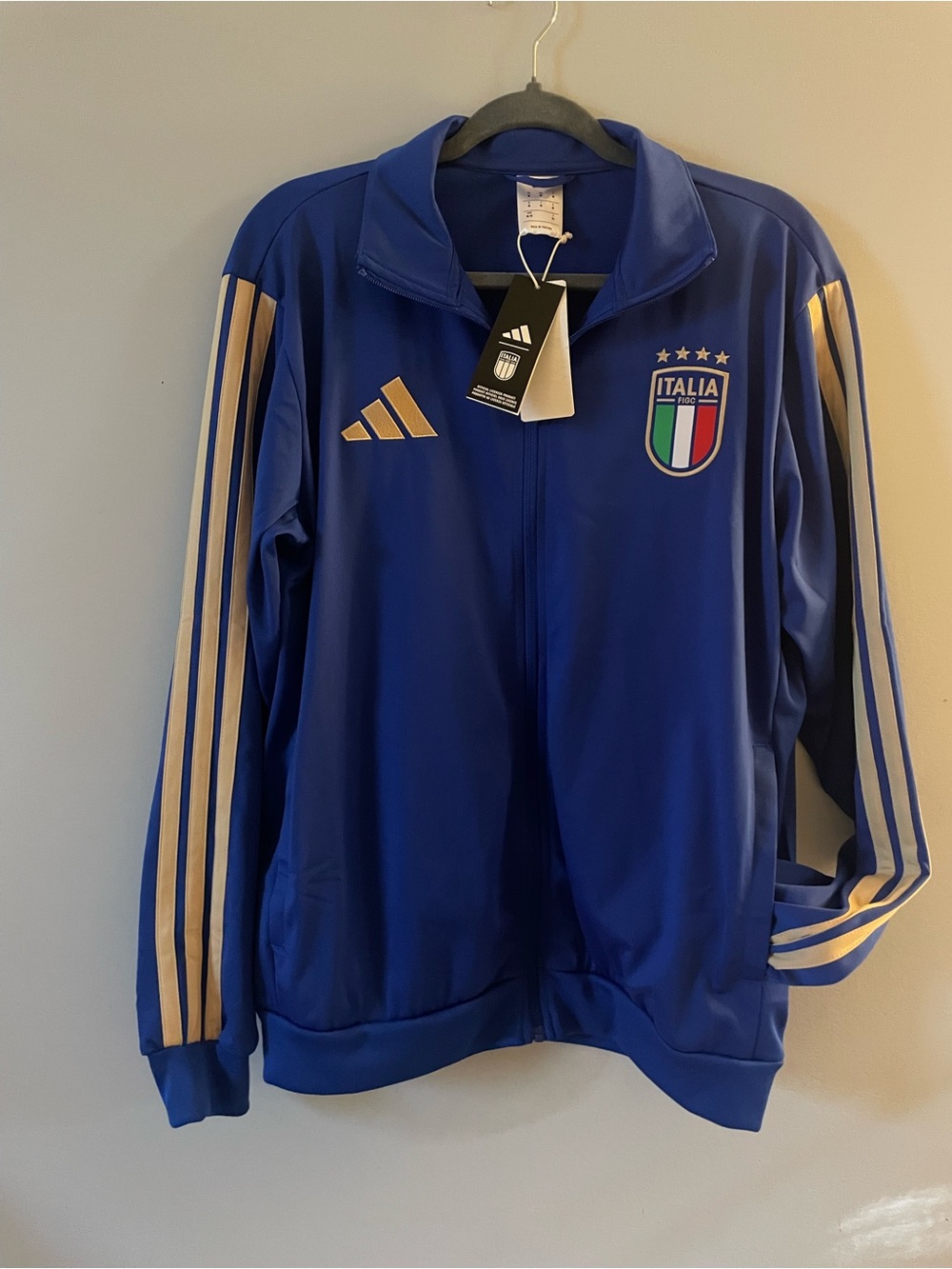 adidas Blue Italia Soccer Track Jacket with Gold Stripes size M